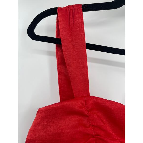 Rabbit Rose Womens Ruched Smocked Red Cropped Tank Top Bustier NEW Large - Picture 4 of 9